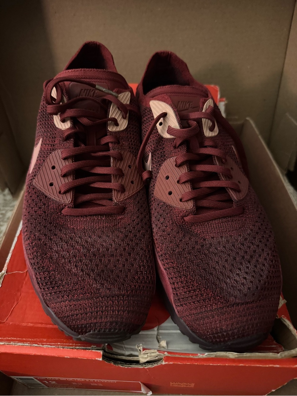 Nike Air Max 90 Ultra 2.0 Flyknit  Running Shoes #875943-001 Burgundy Sz 12